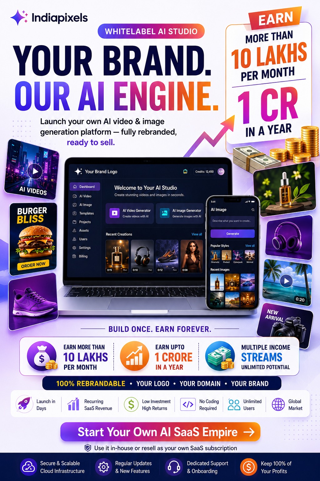 Indiapixels white label AI studio ad creative — Your Brand, Our AI Engine